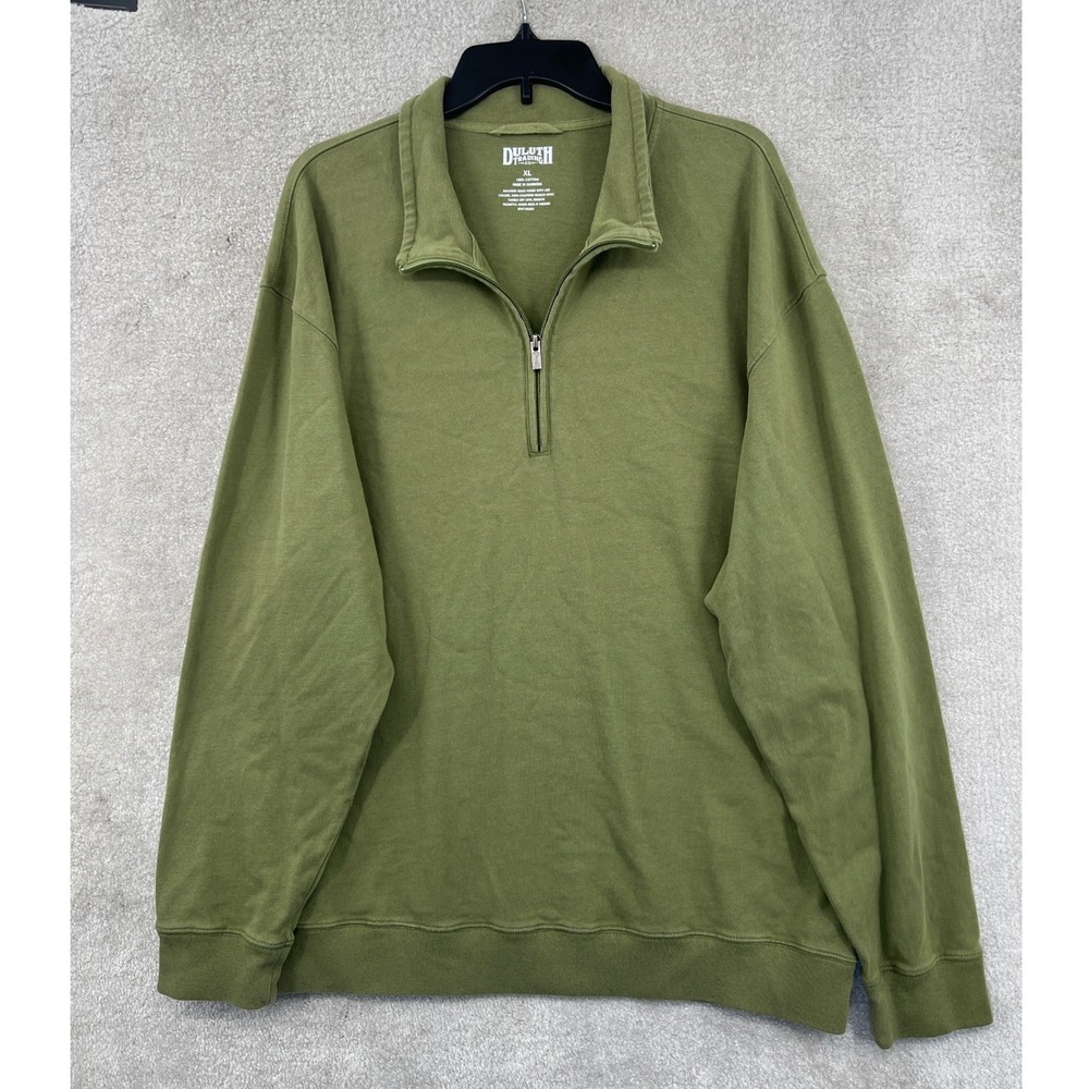 Duluth Trading Co 1/4 Zip‎ Pullover Mens XL Green 100% Cotton Sweatshirt